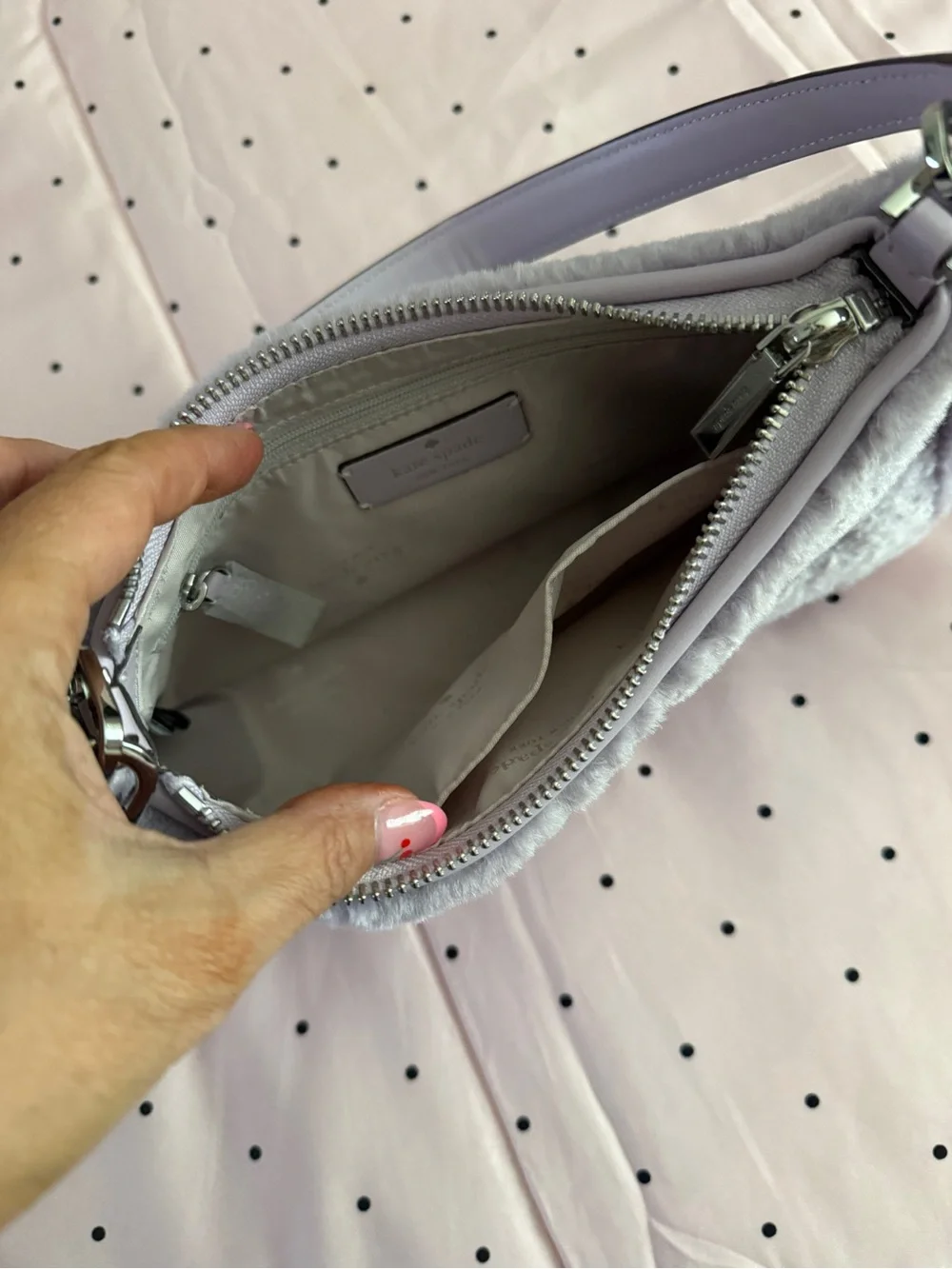 kate spade Kayla Lavender Faux Fur Bag